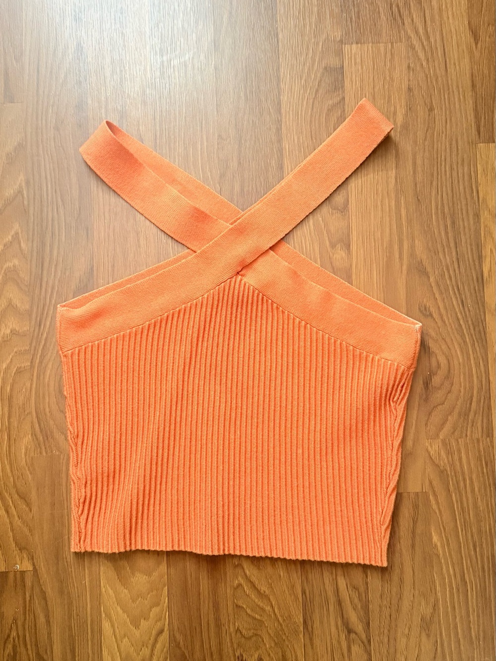 Cross-Strap Ribbed Crop Top in Bright Orange